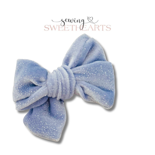 Icy Blue Glitter Velvet Bow Sewing Sweethearts