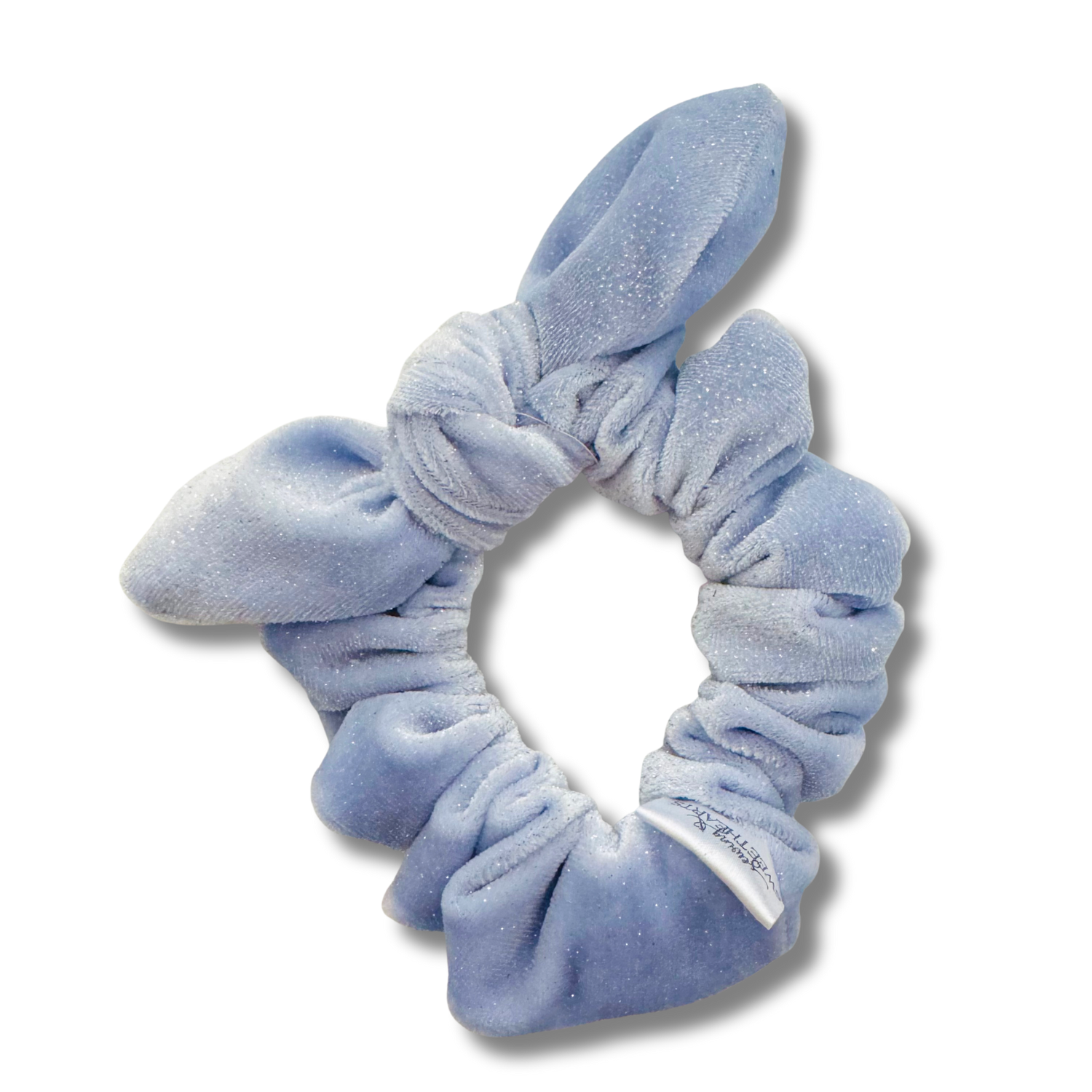 Icy Blue Glitter Velvet Bow Scrunchie Sewing Sweethearts