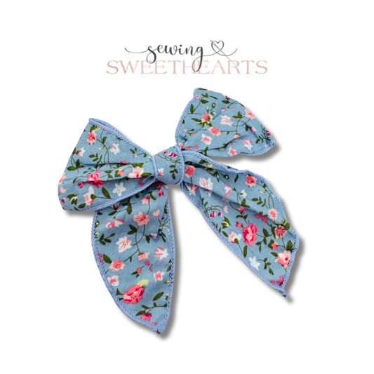 Light Blue Mini Flowers Fable Bow Clip Sewing Sweethearts