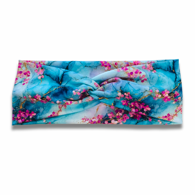 Blushing Aqua Blooms Sweetheart Headband (or removable tie option) Sewing Sweethearts Sweetheart