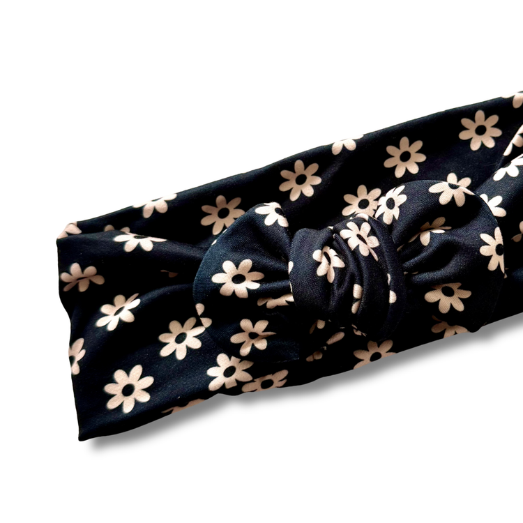 Daisies on Black Sweetie Headband Sewing Sweethearts