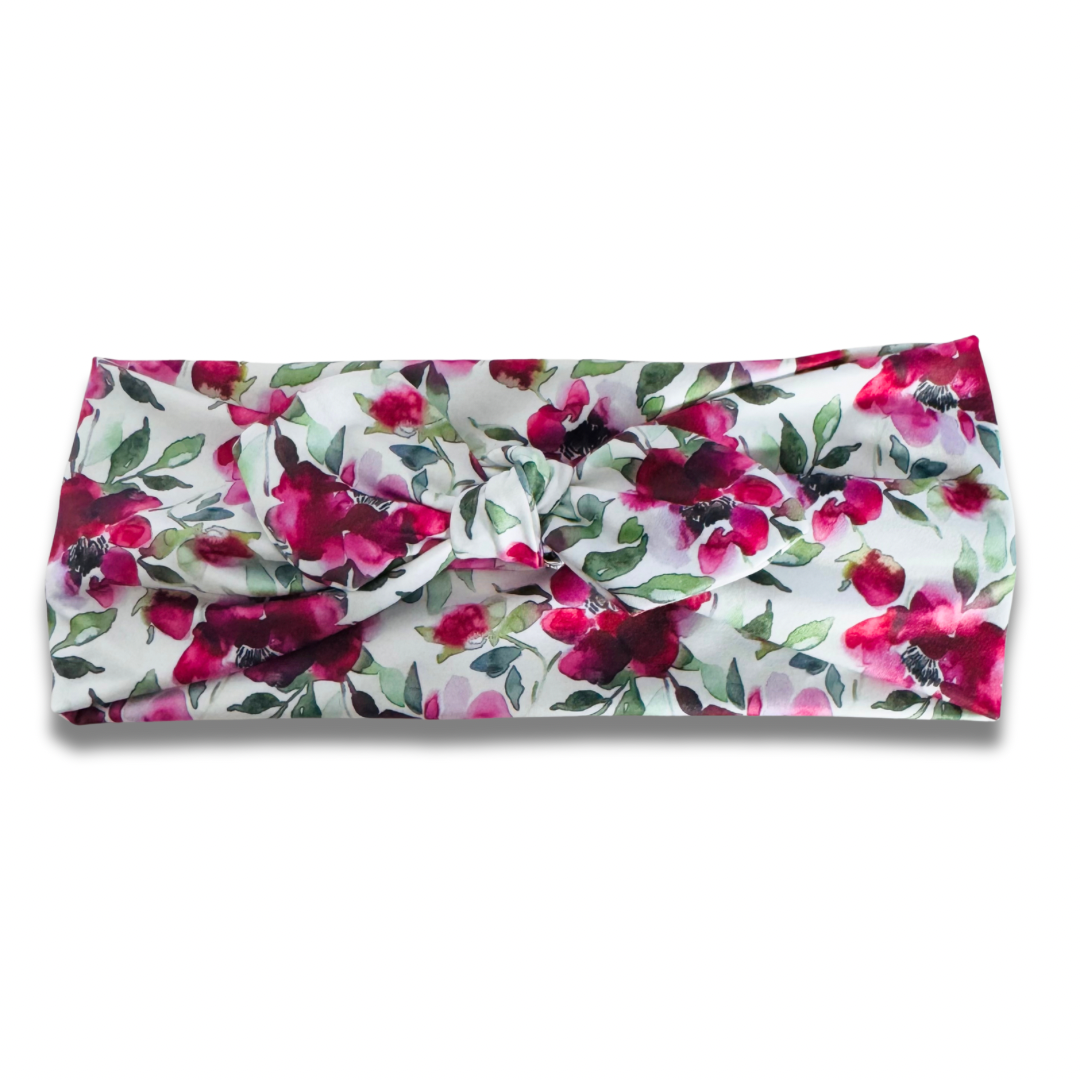 Merlot Flowers Sweetheart Headband (or removable tie option) Sewing Sweethearts Sweetheart with Removable Tie