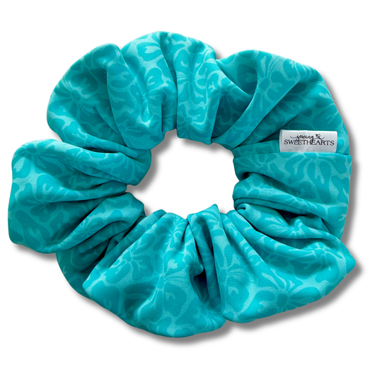 Tropical Blooms in Aqua Swim Scrunchie Sewing Sweethearts