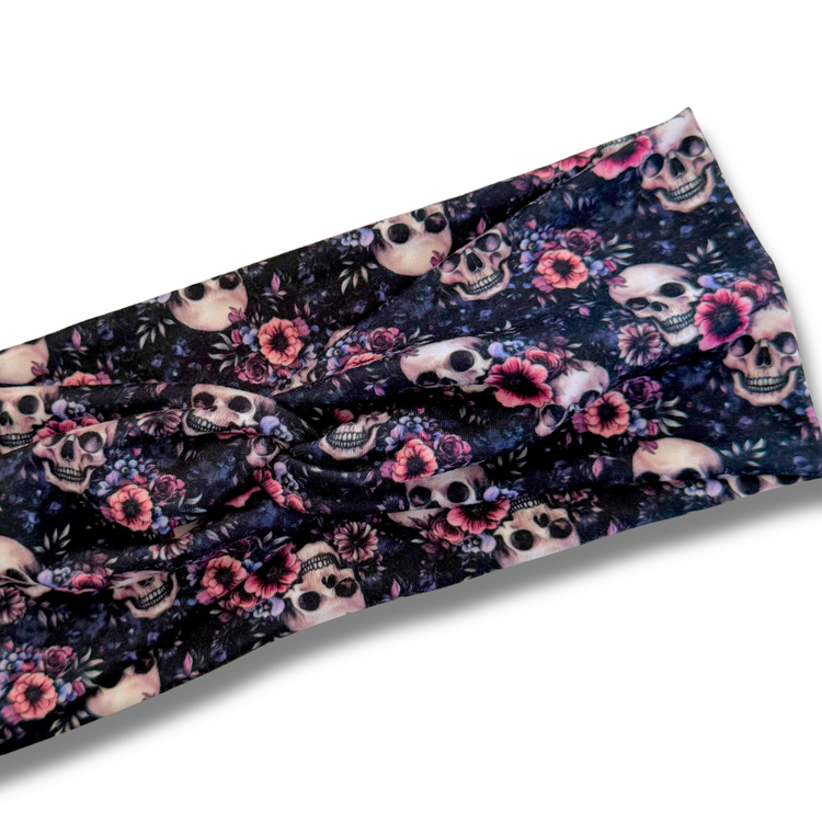 Floral Skulls Sweetheart Headband (or removable tie option) Sewing Sweethearts