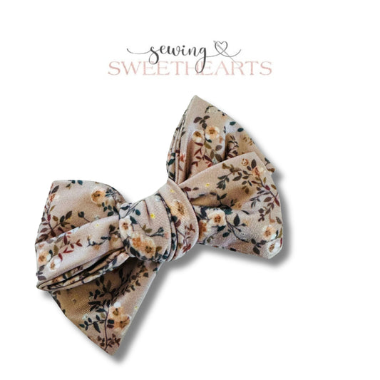 Ditsy Tan Flowers Bow  Sewing Sweethearts   
