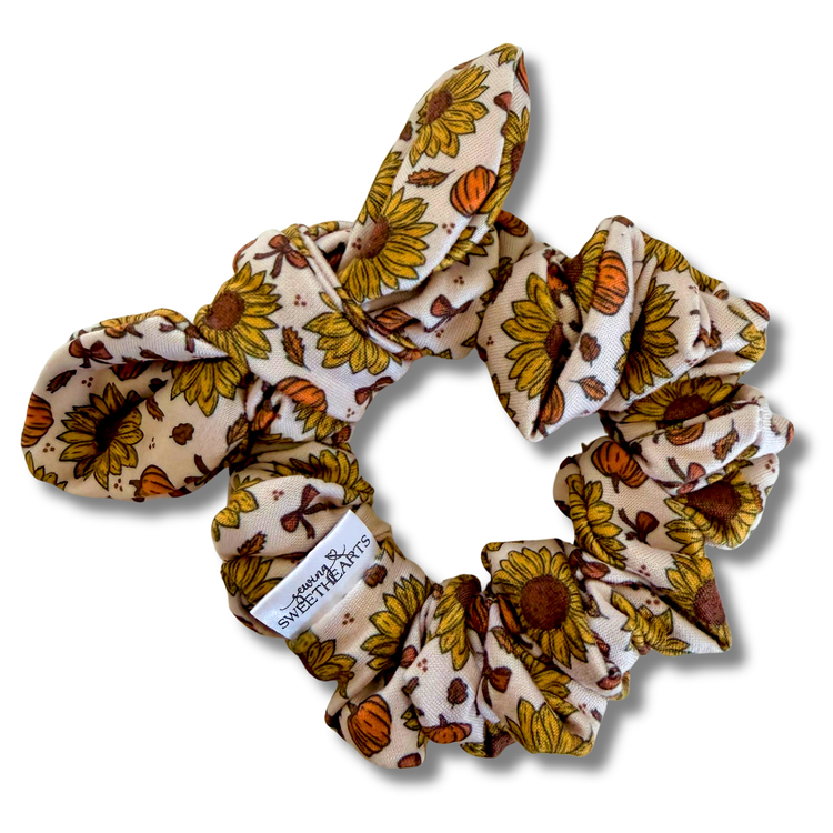 Pumpkins & Sunflowers Bow Scrunchie Sewing Sweethearts