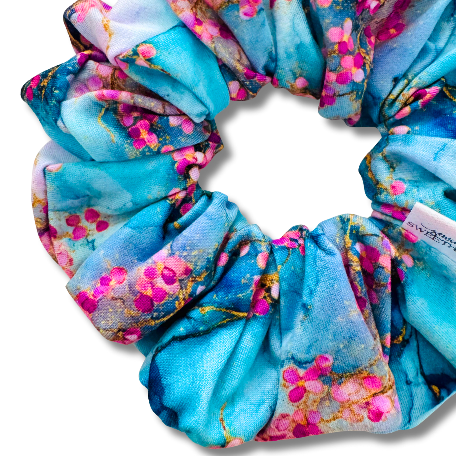 Blushing Aqua Blooms Scrunchie Sewing Sweethearts