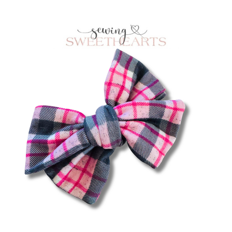 Pretty in Pink Plaid Bow Sewing Sweethearts