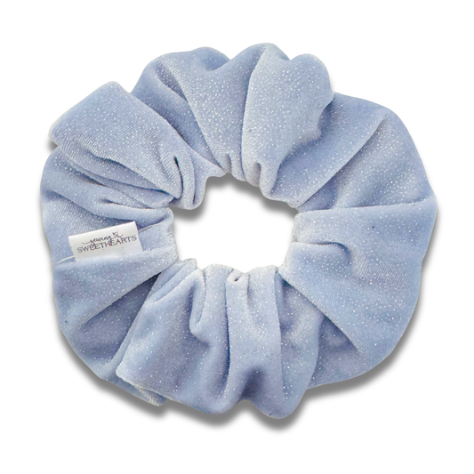 Icy Blue Glitter Velvet Scrunchie Sewing Sweethearts