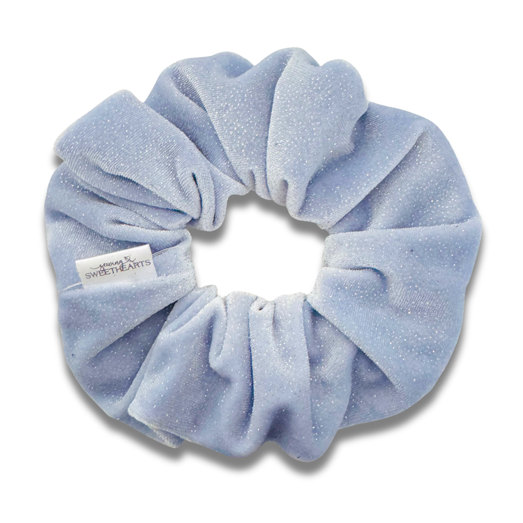 Icy Blue Glitter Velvet Scrunchie Sewing Sweethearts