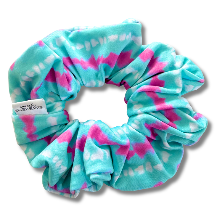 Aqua Tie Dye Stripe Scrunchie Sewing Sweethearts