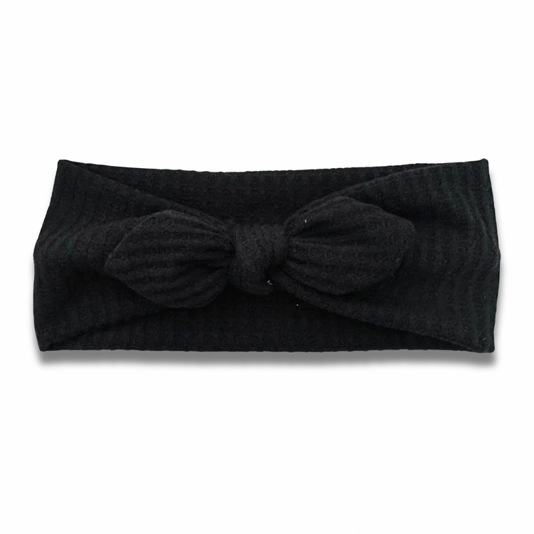 Black Waffle Knit Sweetheart Headband (or removable tie option) Sewing Sweethearts Sweetheart with Removable Tie