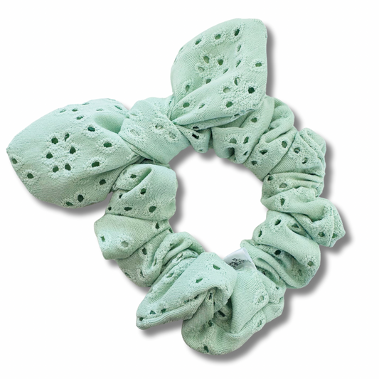 Minty Sage Eyelet Bow Scrunchie Sewing Sweethearts