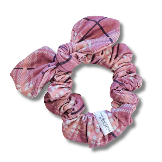 Dusty Rose Plaid Bow Scrunchie Sewing Sweethearts