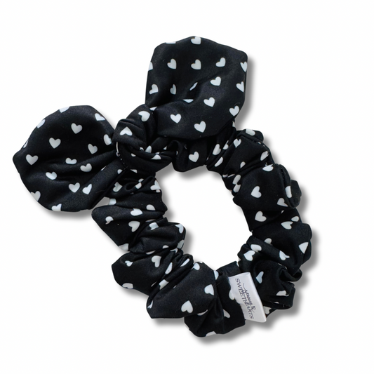 Black Hearts Bow Scrunchie Sewing Sweethearts