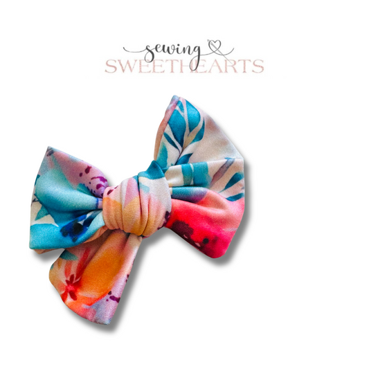 Peachy Blue Floral Bow  Sewing Sweethearts   