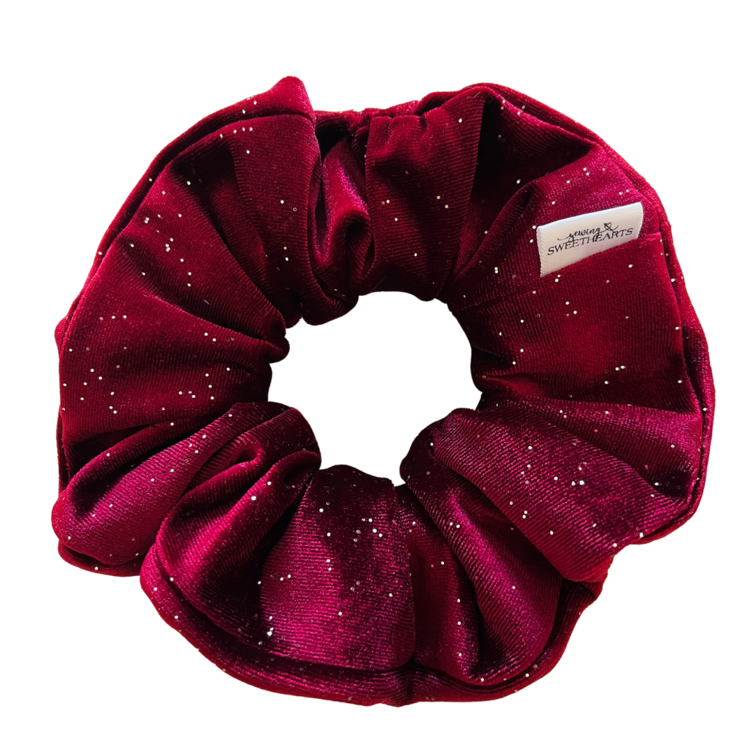 Burgundy Sparkle Velvet Scrunchie Scrunchies Sewing Sweethearts   